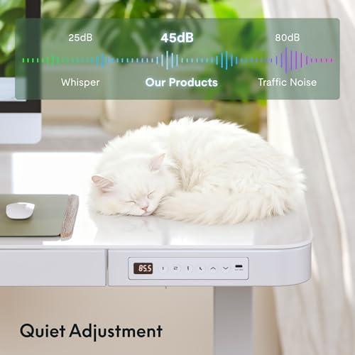 FLEXISPOT Comhar 48" Electric Glass Standing Desk with Drawers, USB Charging, Quick Assembly, Tempered Glass Top, Height Adjustable Sit Stand Desk for Modern Minimalist Home Office, White - Image 6