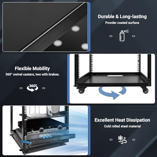 Upgraded 10U Server Rack with 4 Swivel Casters & 2 Shelves - Image 5