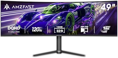 Amzfast 49 Inch Curved Monitor 120Hz DQHD (5120x1440) Ultrawide Gaming Monitor, 120% sRGB, 1500R, 1ms MPRT, HDR, Adaptive Sync, PIP/PBP, Height Adjustable, HDMI 2.0/DP 1.4, VESA 75x75, AMZG49C7U by Amzfast