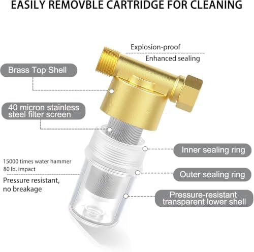 Reusable Washer Water Filters, Brass Sediment Filter,Traps Sand, Rust, 40 Micron Inline Water Filters for Washing Machines, Shower, Well，Garden hose - Image 5