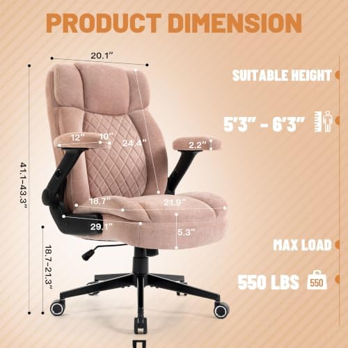 Blue Whale 550lbs Executive Office Chair with 5D Flip Armrests, Pink Fabric - Image 2