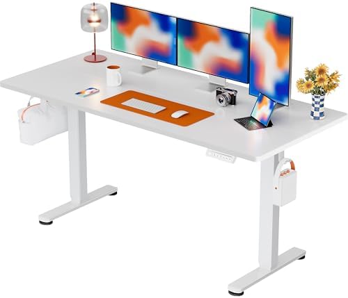 ErGear Height Adjustable Electric Standing Desk, 55 x 28 Inches Sit Stand up Desk, Memory Computer Home Office Desk, White by ErGear