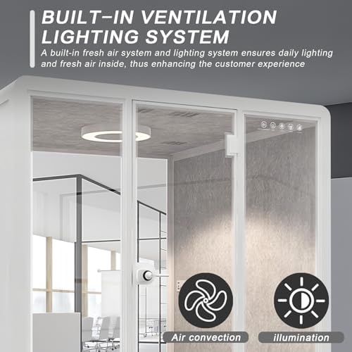 White Office Pod Booth 86.61×82.67IN (White Simple Appearance Design)(Reduce Noise by 25-35 Decibels)(Silent Fresh Air System) Soundproof Booth with Lighting,Universal Wheel for Meeting - Image 5
