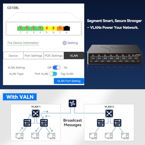 8-Port Gigabit Easy Smart Managed Ethernet Switch | Plug & Play Network Hub with VLAN, QoS, Port Mirroring | Fanless Design | Desktop/Wall Mount for Home/Office - Image 3