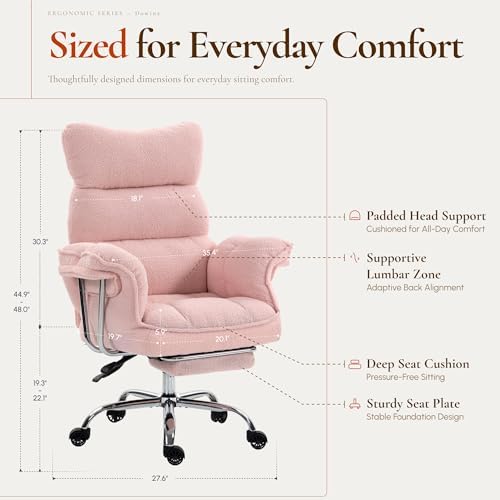 Dowinx Big and Tall Office Chair, Ergonomic Desk Chair with Thick Cushion, Wide Seat & Armrests Computer Gaming Chair,High Back Reclining Teddy Fleece Criss Cross Chair with Foot Rest, Pink - Image 2