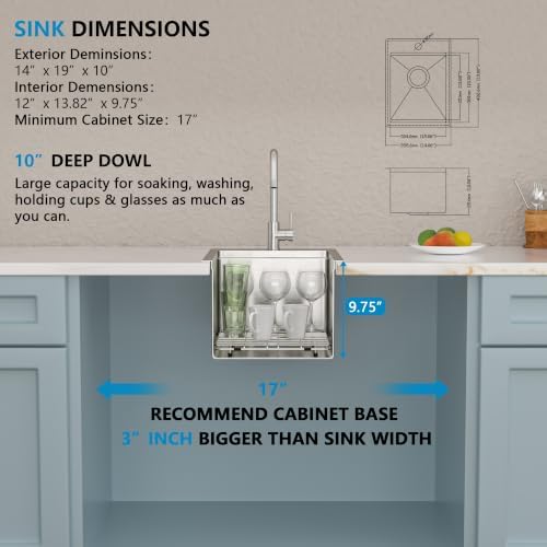 14"x19" Bar Prep Sink Drop In Workstation with Faucet Combo - Image 5