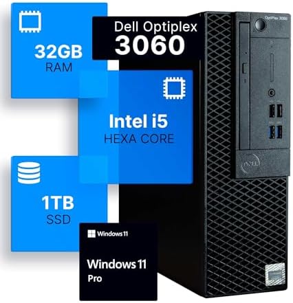 Dell Optiplex 3060 Desktop Computer | Intel i5-8500 (3.2) | 32GB DDR4 RAM | 1TB SSD Solid State | Built in WiFi | Bluetooth | Windows 11 Professional | Home or Office PC (Renewed) by Amazon+Renewed