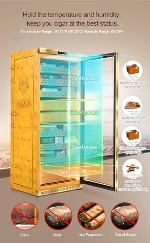Cigar Climate Control Cabinet, Raching MON5800 Cigar Humidor Cabinet with Ammonia Removal, 570L Wood Frame Cabinet for Cigar Storing&Aging - Gold - Image 6