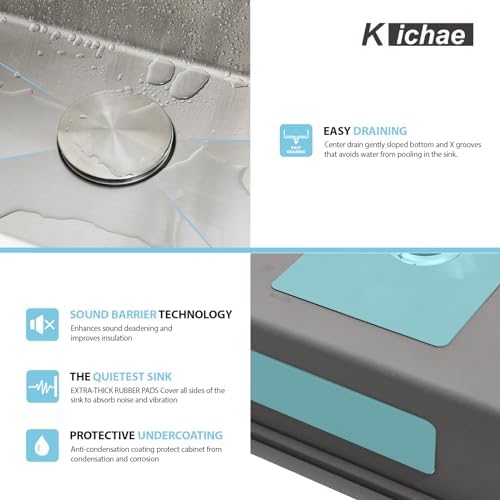 Kichae 30 Undermount Kitchen Sink Stainless Steel 16 Gauge Workstation - Image 6