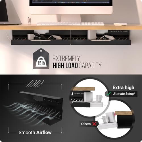 Under Desk Cable Management Tray no Drill – Wire Management - Cord Organizer – Huge Load Capacity – Under Desk Cable Tray no Drill (Black, 2 Pieces Set) - Image 4