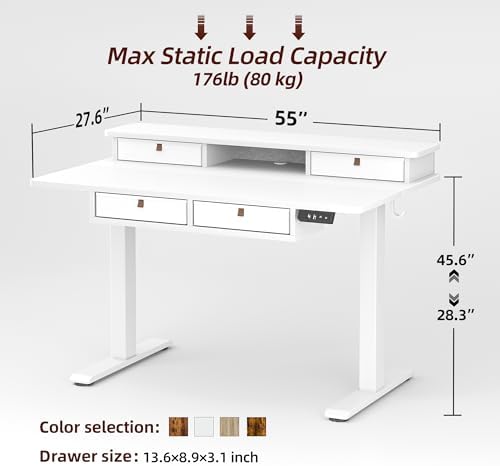 TIQLAB 55 * 28 Inch Standing Desk with Four Drawers, Electric Sit Stand Table, Stand Up Desk Adjustable Height with Storage Shelf, Splice Board, White - Image 3