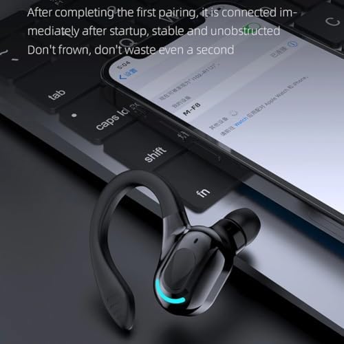 Wireless Headset Business Headphones,Waterproof Hanging Single Ear Earbuds,Mono Wireless Headset Noise Cancelling Sports Wireless Earpiece with Mic for Smart Phones (Black) - Image 6