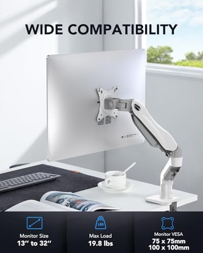 HUANUO Single Monitor Mount, 13 to 32 Inch Gas Spring Monitor Arm, Adjustable Stand, Vesa Mount with Clamp and Grommet Base - Fits 4.4 to 19.8lbs LCD Computer Monitors (Pack of 2) - Image 2