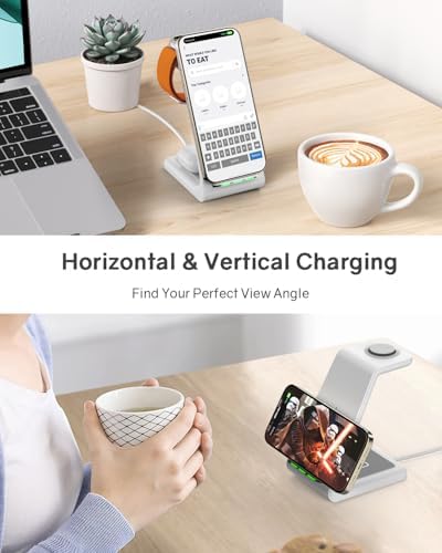 Wireless Charging Station for Apple - 3 in 1 Wireless Charger Stand Dock Watch and Phone Charger Station for Apple Watch 11/8/7/SE/6/5/4/3/2, iPhone 17 Air 16-12 Pro Max SE XS X, Samsung, AirPods - Image 3