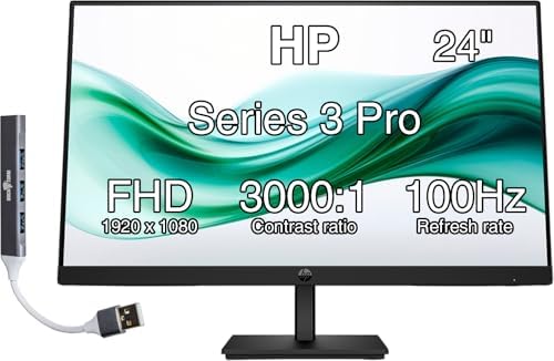 HP 24" Series 3 Pro 324pv FHD Monitor with 5 ms Response Time, Anti-Glare, Flicker Free,VESA Mount (100x100mm), HDMI, VGA & Dockztorm USB Port Expander, Black 2-Pack by HP