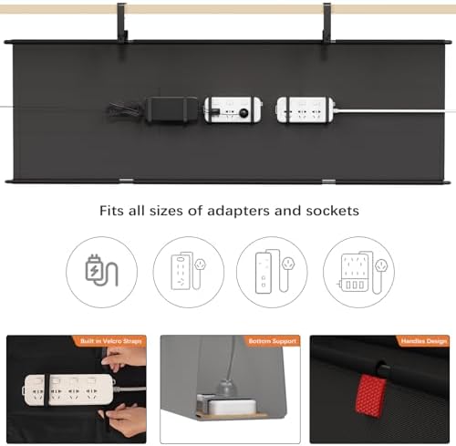 Under Desk Cable Management Tray, 48" Fabric Wire Cord Organizer, Black - Image 2