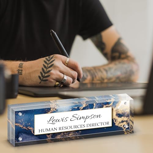 Desk Name Plate Personalized, Desk Double sided pattern Name Plate Personalized Office Desk Decor for Women and Men, Teacher Nurse Boss Employee Appreciation Gifts (Blue Marble, gift box) - Image 4