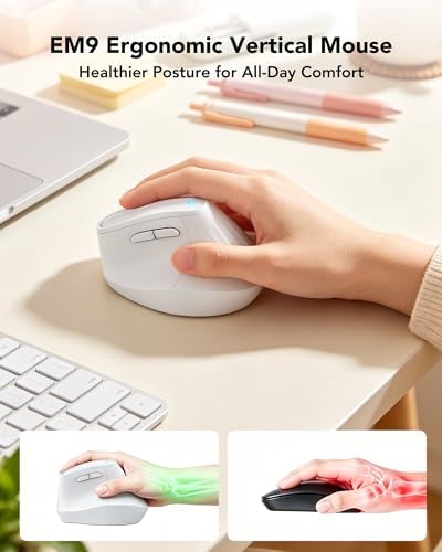KYSONA Ergonomic Mouse Wireless, Bluetooth Vertical Mouse, 5-Level Adjustable DPI, 2.4G Silent Switch Mice for Windows, MacOS, IPadOS, Laptop, PC, White - Image 3