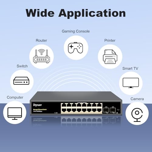 18-Port Full Gigabit Smart Managed Ethernet Switch-16 RJ45 Ports & 2 SFP Ports, Web & APP Managed, VLAN/QoS/IGMP/LAG/TELNET/CLI Supported, Home Office Network Hub, Metal Plug & Play - Image 5