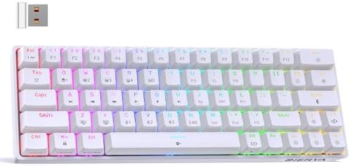 DIERYA DK63 60% Wireless Mechanical Gaming Keyboard | Bluetooth/2.4G/Wired | RGB Backlit Compact 63 Keys Mini Office Keyboard | with Red Switch | for Windows Laptop PC Gamer Typist-White by DIERYA