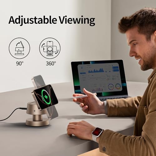 4 in 1 Magnetic Wireless Charging Station,15W Fast Charging with Night Light for MagSafe Charger Stand,3 in 1 Wireless Charger for iPhone 17/16/15/14/13 Pro Max,Apple Watch & AirPods,Sand Gold - Image 4