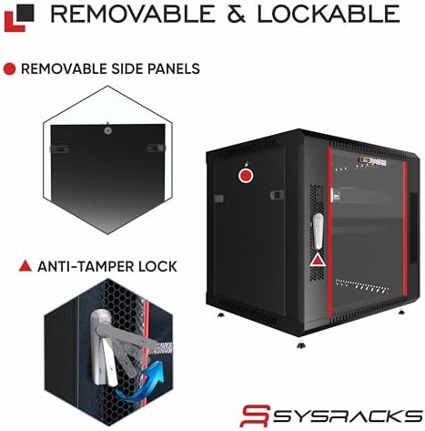 12U Wall Mount Server Rack Cabinet, 19” Locking Network Rack, 24” Deep, Glass Door, with Fan, PDU and Shelf - Image 5