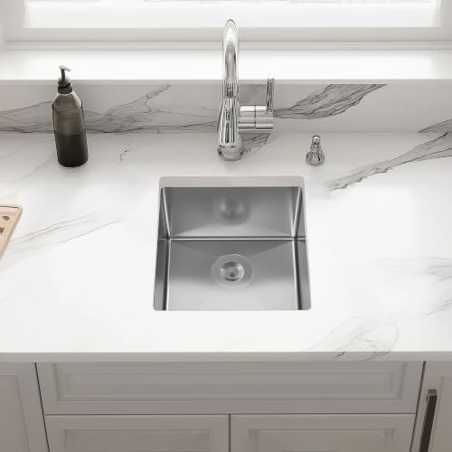 15x15 Inch Undermount Bar Sink 16 Gauge Stainless Steel Single Bowl Small Kitchen Sink Handmade with Accessories Outdoor Wet RV Bar Prep Sink - Image 5