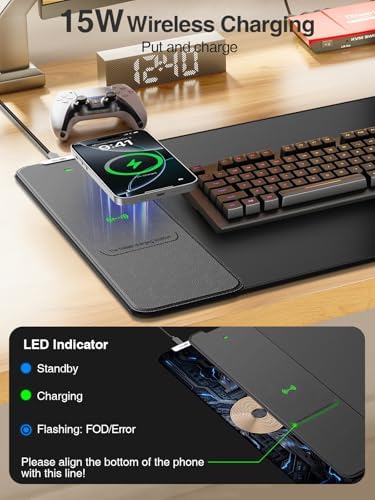 Wireless Charging Mouse Pad, 31.5"x15.8" Large Desk Mat, Smooth Glide - Image 2