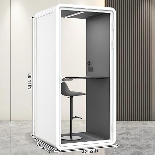 Office Sound Booth with Audio Privacy - Portable Soundproof Booth Includes White Frame with Curved Corners,Soundproof Room with Light,Fans, Magnetic Door Lock&Table for Study (42.52IN) - Image 2