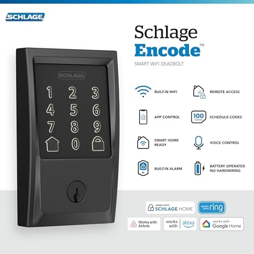Schlage Encode Smart WiFi Deadbolt Lock with Century Trim, Matte Black - Image 2