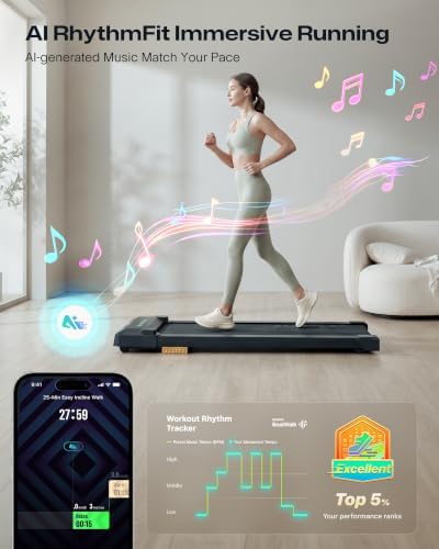 UREVO Smart Walking Pad, Compact Under Desk Treadmill with Double Shock Absorption, Quiet Operation, Workout APP with Track Insights and MIIT Mode, Plug and Play, Remote or APP Control for Home Office - Image 3