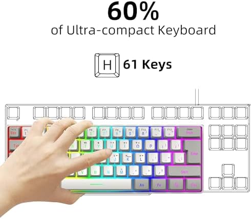 Snpurdiri 60% Wired Gaming Keyboard, 61 Keys RGB (Grey-White) - Image 3