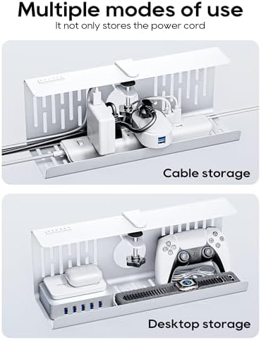 NODOCA No Drill Under Desk Cable Management Tray, 14'' Wire Management, Punch-Free Clamp on, Metal Cable Tray, Wire Organizer, Under Desk Basket for Office and Home, White - Image 6