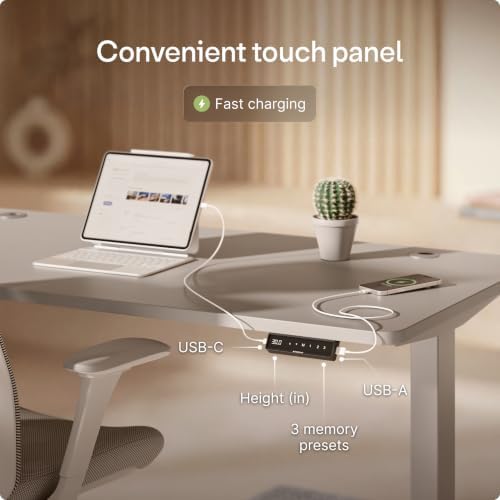 Desktronic HomePro Standing Desk 48x24 — Made in Europe, Ergonomic Sit Stand Home Office Desk, Electric Height Adjustable, Dual Motor, USB & USB-C Charging, Wobble-Free, Touchscreen, 3 Memory Presets - Image 5