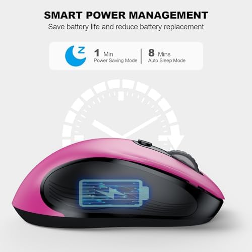 WisFox 2.4G Wireless Mouse for Laptop, Ergonomic Computer Mouse with USB Receiver and Type-C Adapter, 3 Adjustable Levels, 6 Button Cordless Wireless Mice for Windows Mac PC Notebook (Fuchsia) - Image 4