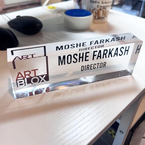 Artblox - Office Desk Name Plate Personalized | Custom Name Plates for Desks with Your Logo On Clear Acrylic Glass - (8" x 2.5") - Image 3