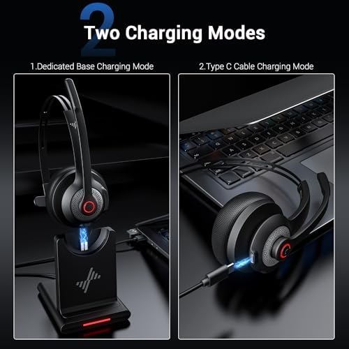 Bluetooth Wireless Headset with Mic for Work, Bluetooth 5.2, Advanced Noise Reduction Microphone, Clear Calls - Comfortable On-Ear Headphones, Applicable to PC, Laptop, Phone, Android, Zoom, Office - Image 6