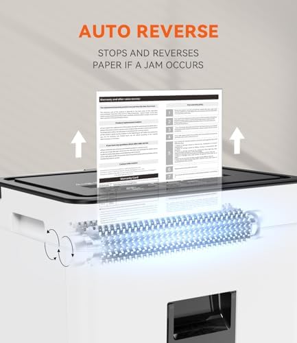 Frossvt Heavy Duty Paper Shredder Micro-Cut High Security Level P-4/12 Sheets 10-Minutes Running Time/AUTO Reverse/ 5.3-Gallon Pull Out Bin, Anti-Jam & Quiet Shredder for Office Home (White) - Image 4