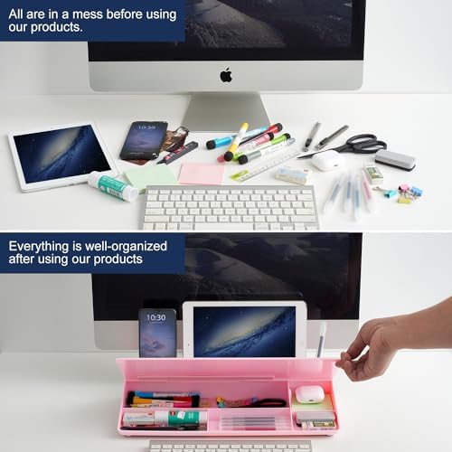 TSJ OFFICE Desktop Whiteboard Dry-Erase-Board - Computer Keyboard Stand White Board Surface Pad with Drawer, Desk Organizers with Accessories for Office, Home, School Supplies - Complete Pink - Image 3