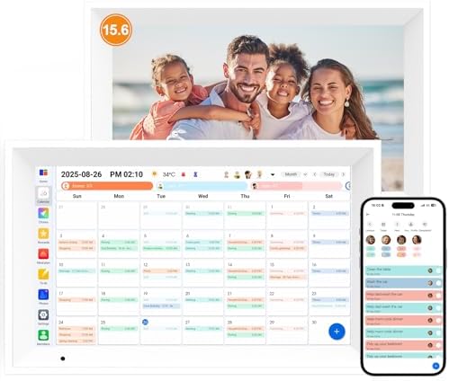 Digital Calendar 15.6" Smart Calendar&Chore Chart, 1080P Interactive Touchscreen Electronic Calendar for Family Schedules, 64GB Digital Picture Frame WiFi, Wall Mountable, AiMOR APP-White by Unknown
