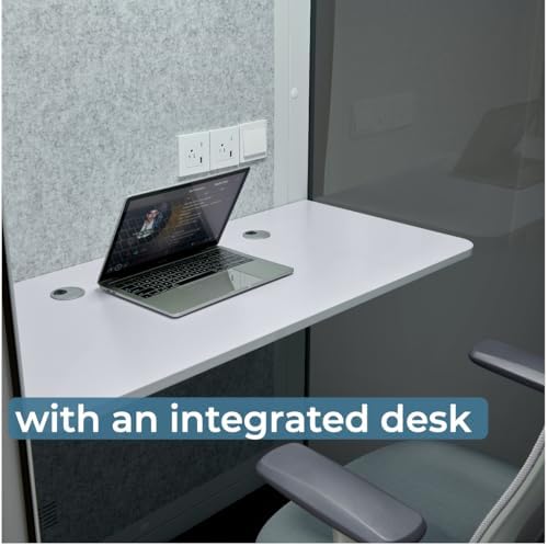 GEARONIC Mobile Office Pod, Privacy Pods, Sound Proof Phone Booth, Mobile Roller with Desk, LED Light, Fans and AC USB Ports - White/Smoked Glass - Image 5