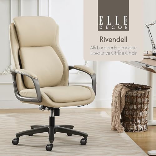 Elle Decor Rivendell AIR Lumbar Ergonomic Vegan Leather Swivel Executive Chair, Cream - Image 2