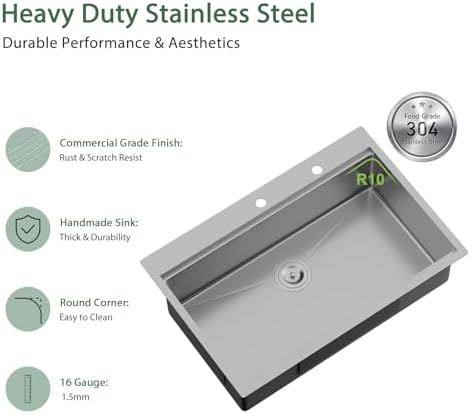 33x22 Drop In Workstation Kitchen Sink with Accessories - Image 3