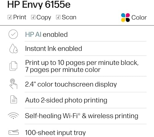 HP Envy 6155e Wireless All-in-One Color Inkjet Printer, Portobello, Print, scan, Copy, Duplex Printing Best-for-Home, 3 Month Instant Ink Trial Included, AI-Enabled (714L5A) - Image 2