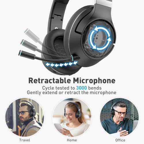 H300 Wireless Headphones with Microphone,Over Ear Bluetooth Headsets, Black - Image 4