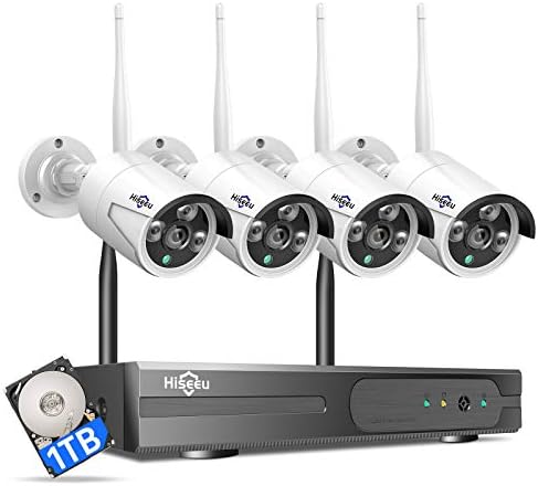 Hiseeu [24/7 Recording Home Security Camera System, No Subscription, 4K NVR with 4pcs 3MP Corded Plug-in Powered Outdoor Bullet Cameras, 2.4G/5G Wireless WiFi Connection, 1TB HDD, Night Vision, IP66 by Hiseeu
