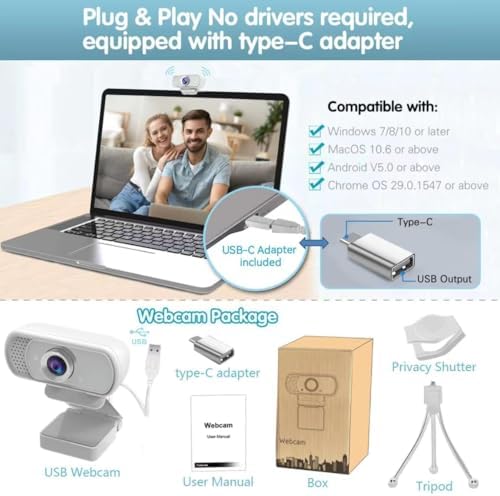 USB c Webcam with Microphone,1080P HD Web Camera for Computer PC Laptop - Image 6