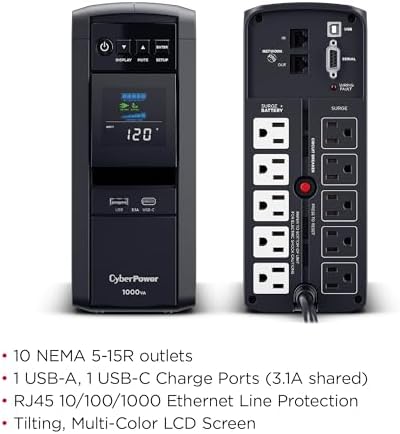 CyberPower CP1000PFCLCDTAA PFC Sinewave UPS System, 1000VA/600W, 10 Outlets, AVR, Mini Tower, TAA Certified - Image 5
