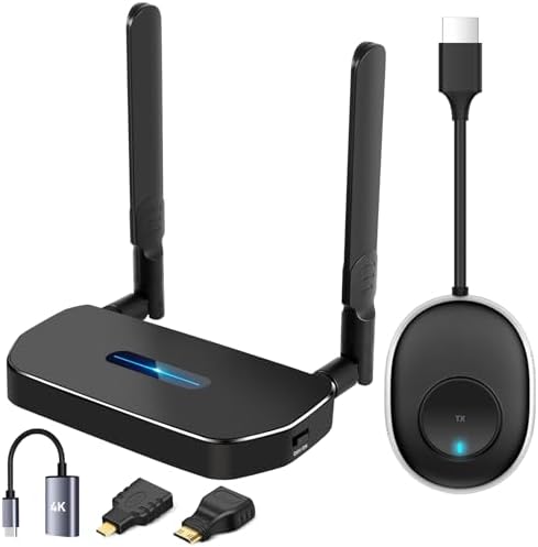 Wireless HDMI Transmitter and Receiver 4K Kit, Full HD 4K Wireless Presentation Equipment HDMI Adapter, Plug and Play Streaming Media. Laptop, Dongle, PC, Smart Phone to HDTV/Projector 165FT/50M by POFAN