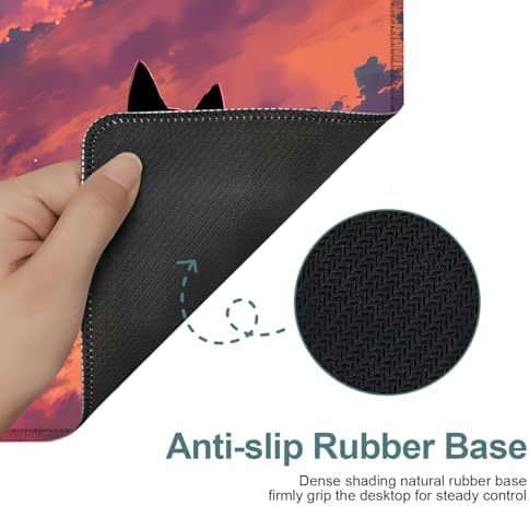 Cat Gaming Mouse Pad 31.5"x11.8" Large Extended Pad Desk Mat Anti-Slip Rubber Base & Durable Stitched Edges for Gamers Smooth Mouse Pad Writing Surface for Desk Office/Home - Image 4